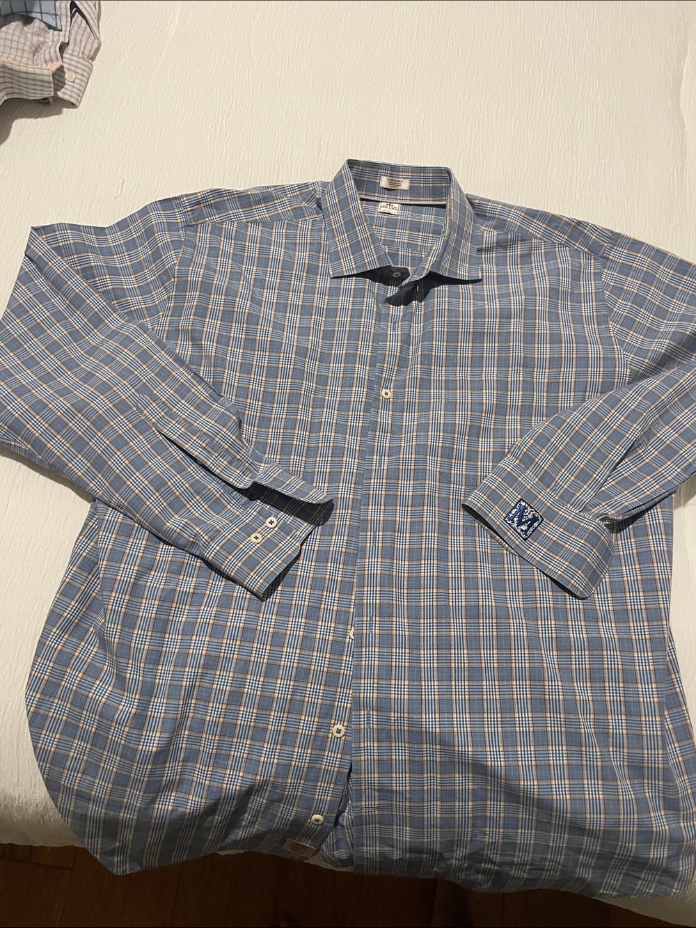 Peter Millar Blue Plaid Long-Sleeve Dress Shirt